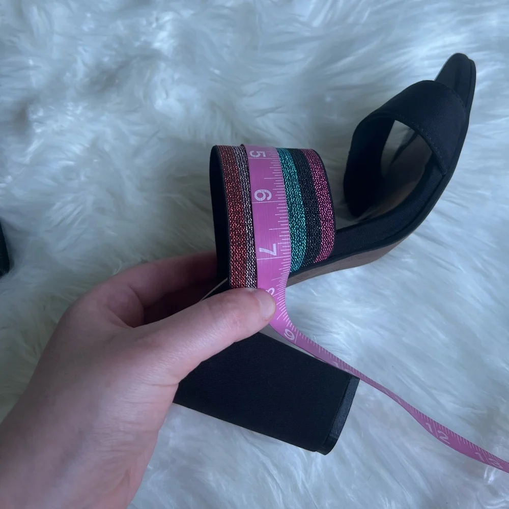 Kaanas size 37 NWOT black pink green multi color sparkley block heels